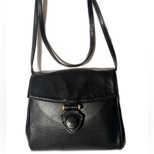 Vintage Furla  Black Leather Crossbody Bag with Gold Hardware